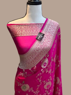 Radiant Pink Banarasi Embroidered Saree